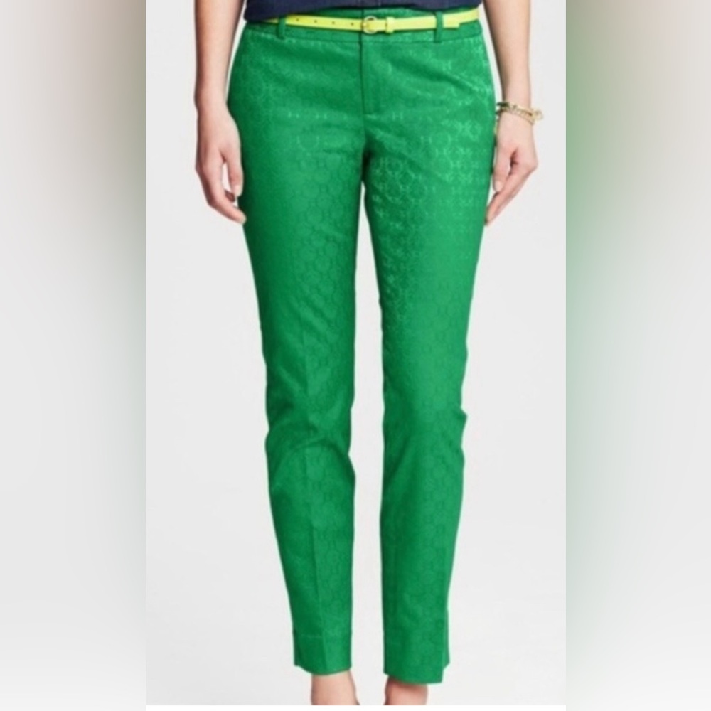 Banana Republic kelly green jacquard Hampton crop size 0R